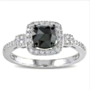 14K White Gold 1ct Black and White Diamond Engagement Ring